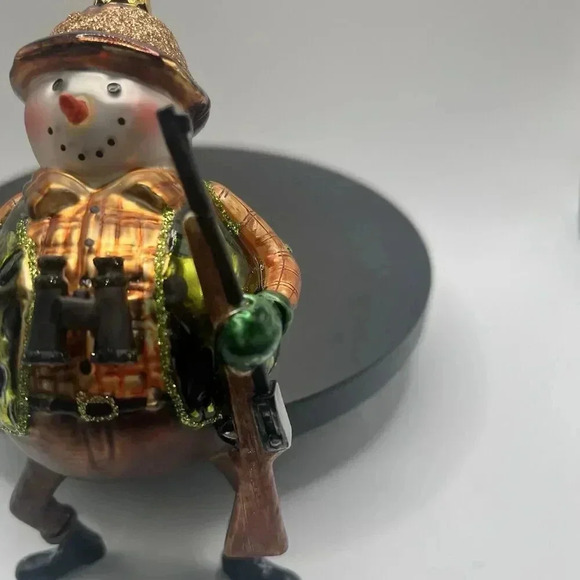 Snowman Hunter Hunting Christmas Ornament w/ Rifle And Duck Blown Glass - Picture 3 of 4